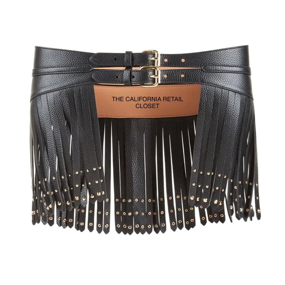 BCBG CASCADING FRINGE STUDDED WAIST BELT